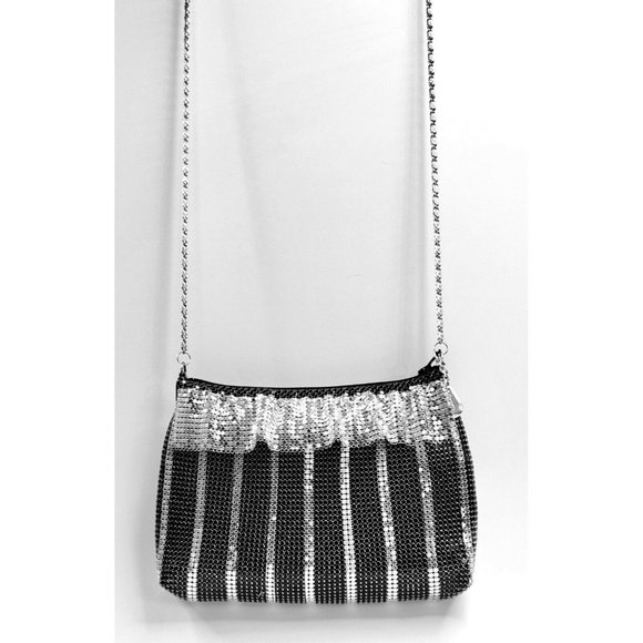 BLACK AND SILVER METAL MESH CROSSBODY PURSE BAG - Picture 3 of 6